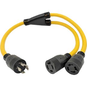 Parkworld 885866 Splitter L14-20P Male to (2) L14-20R Female, Locking 4-Prong 20 AMP Y Adapter Cord 3FT