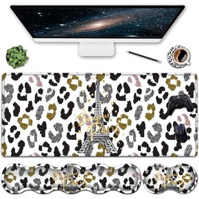 Extended XXL Gaming Mouse Pad and Ergonomic Soft Memory Foam Keyboard Wrist Rest for Office, Home, Pain Relief Large Office Desk Pad 31.5x11.8 in,Cute Dog Paw Print Black Mouse Pad Wrist Support Set