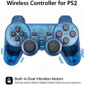 Wireless Controller for PS2,Built-in Dual Vibration 2.4G Gamepad Joystick Compatible for PS2 Controller (Clear Blue)