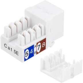 NavePoint CAT5E Keystone Jack, Snap-in, 90-Degree Termination, Thermoplastic, White, 15-Pack, CE Compliant