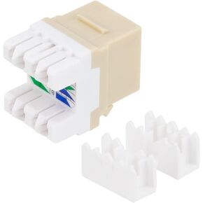 NavePoint CAT5E Keystone Jack, Snap-in, 180-Degree Termination, Thermoplastic, Ivory, 15-Pack, CE Compliant