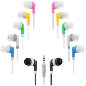 10 Pack Multi Color Kid's Wired Earbud Headphones, Disposable Earbuds, Individually Bagged, Perfect for Students in Classroom Libraries Schools, Bulk Wholesale