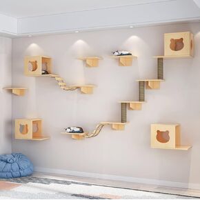 Solid Wood Wall Mounted Carpet-Covered Cat Shelves, Cat Wall Furnitures, Floating Shelves, Cat Wall Scratching Post, Cat Steps, Cat Stairs, Cat Perch