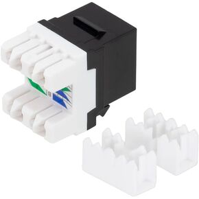 NavePoint CAT5E Keystone Jack, Snap-in, 180-Degree Termination, Thermoplastic, Black, 15-Pack, CE Compliant