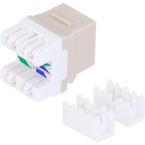 NavePoint CAT5E Keystone Jack, Snap-in, 180-Degree Termination, Thermoplastic, Light Almond, 15-Pack, CE Compliant
