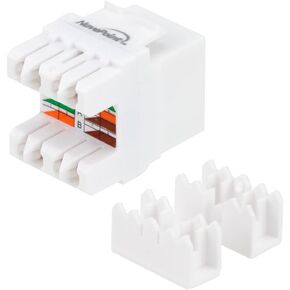 NavePoint CAT5E Keystone Jack, Snap-in, 180-Degree Termination, Thermoplastic, White, 15-Pack, CE Compliant