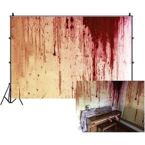 Laeacco Halloween Theme Backdrop 10x6.5ft Vinyl Photography Background Grunge Weathered Blood Splashed Cement Wall Trick or Treat Zombie Party Child Baby Shoot Violent Film Occasion Screen Photobooth
