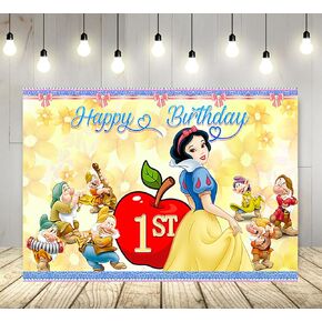 خلفية الأميرة سنو وايت لوازم حفلات عيد الميلاد الأول مقاس 5 × 3 أقدام سنو وايت موضوع راية لتزيين طاولة الكيك، لافتة استحمام الطفل in Kuwait