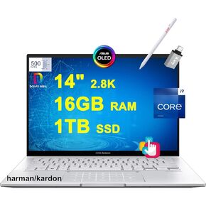 ASUS Zenbook 14 OLED Business Laptop 14" 2.8K 2880x1800 Lumina OLED Touch (500nits 100% DCI-P3 Glossy) Intel 14-core i9-13900H 16GB RAM 1TB SSD بإضاءة خلفية بصمة الإصبع Thunderbolt Win11 مع ملحق ICP