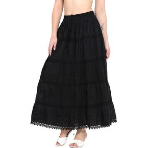 KayJayStyles® Full Length Womens Solid Embroidered Gypsy Bohemian Long Cotton Skirt