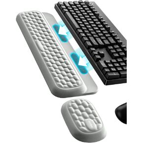 Vaydeer Wrist Rest Set with Sticker, Full Mechanical Keyboard Support and Mouse Rest Pad, Desk Ergonomic Cushion for Computer Typing Office Work Home Gaming, Memory Foam Arm Palm Hand Pain Relief-Gray