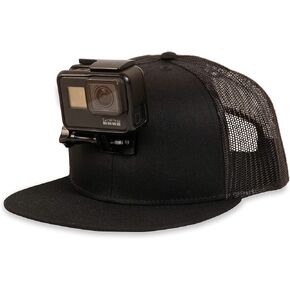 ActionHat® Black Flat Bill - Patented Floating Hat Mount Compatible for GoPro Hero 9/8/7/6/5/4/3 Action Camera