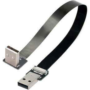 cablecc Up Angled USB 2.0 Type-A Male to Type-A Male Data Flat Slim FPC Cable 90 Degree for FPV & Disk & Scanner & Printer 50CM