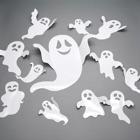 Halloween Ghost Wall Decor 12Pcs 3D Big Ghost Wall Stickers Reusable Self-Adhesive Cute White Spooky Halloween Wall Decals Halloween Party Supplies for Home Window Door Wall Room Halloween Decoration