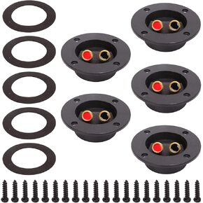 Fydun 5Pcs Round 2 Way Stereo Speaker Box Terminal Cup Double Binding Posts Screw Cup Connector Subwoofer Plug for Car RV Yacht Audio