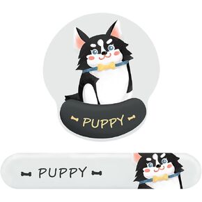 2 PCS Cute Mouse Pad and Keyboard Wrist Rest Support, Kawaii Puppy Wrist Rest with Non-Slip PU Base, Ergonomic Mouse Pad with Coaster,Pain Relief,Game Work Study Home Office