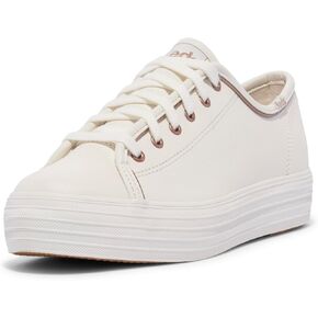 Keds Women's Triple Kick Leather Sneaker, White/Rose Gold, 8