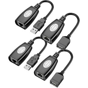 PANPEO USB Over Ethernet, USB Extender Over Cat5/5e/6/6e Adapter,Compatible with Computers, Mobile Phones, Mice, Keyboards, U Disks, Printers, Cameras - 2 Pairs