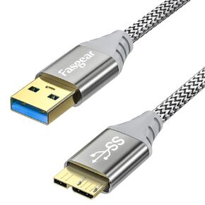 Fasgear Micro B 3.0 Cable: External Hard Drive Cable Nylon Braided USB 3.0 A to Micro B Cord 5Gbps Data Syncing & Fast Charging Cord Compatible for Samsung Galaxy S5/Note 5/Note Pro 12.2 (1.6ft, Gray)