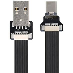 NFHK USB 2.0 Type-A Male to USB-C Type-C Male Data Flat Slim FPC Cable for FPV & Disk & Phone 20CM