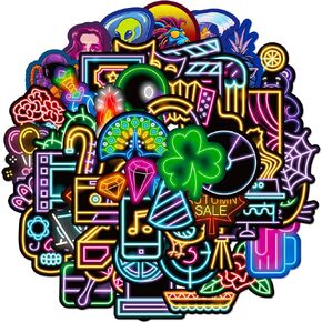 Neon Stickers Waterproof 50pcs for Water Bottles Adults Teens Girls Boys Cool Vinyl Stickers for Computer Cars Party Supplies Laptop Journaling