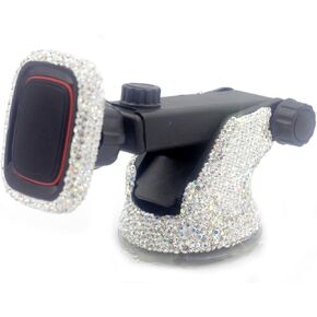 Bling Rhinestone Magnetic Car Phone Mount, Car Phone Holder, Dashboard Phone Mount for Car Navigation and Hands-Free Calling, Compatible with All Smartphones (Silver)