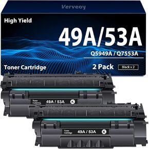 Q5949A 49A Q7553A 53A Black Toner Cartridge Replacement for HP 49A Q5949A 53A Q7553A Toner for P2015dn P2015 P2015d 1320 1320n 3390 3392 M2727nf P2014 P2010 Printer Toner (2 Pack)