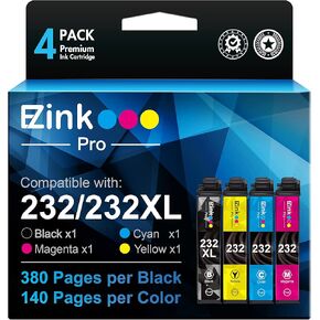 E-Z Ink Pro 232XL Remanufactured Ink Cartridge Replacement for Epson 232 XL 232XL 232 for Epson Expression Home XP-4200 XP-4205 Workforce WF-2930 WF-2950 Printer (4 Pack-Black, Cyan, Magenta, Yellow)
