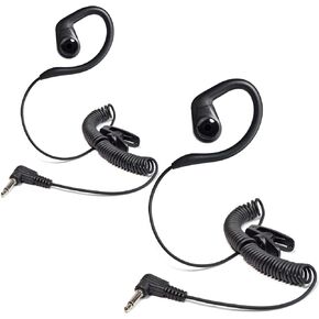 3.5mm Listen Only Headset, Surveillance Earpiece Adjustable G-Shape Earhook with Coiled Cable for Walkie Talkies Ham Transceiver, Radio Speaker Mic Jacks (Pack of 2)