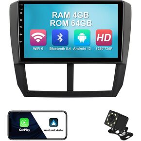 4+64G 9-inch Android 13 WiFi 6 Car Stereo for Subaru Forester 2008-2012 Impreza 2008-2011 IPS Touchscreen Screen Bluetooth 5.4 Car Radio with Carplay & Android Auto Support Backup Camera FM Navi SWC