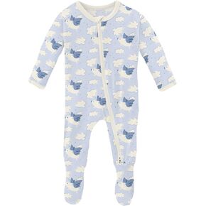 KicKee Print Footie with Zipper, Fitted Long Sleeve Pajamas, Ultra Soft Everyday One-Piece Loungewear, Baby and Kid (Pearl Blue Baby Bumblebee - 3-6 Months)