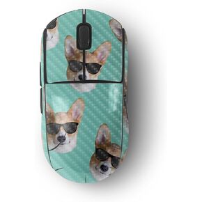 MightySkins Carbon Fiber Skin Compatible with Logitech G Pro Wireless Gaming Mouse - Cool Corgi | Protective, Durable Textured Carbon Fiber Finish | Easy to Apply