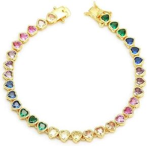 Delicate 14K Gold Colored Moissanite Bracelet For Women, Sparkling Heart Gemstone Bracelet For Daily Wear, Mother's Day Gift