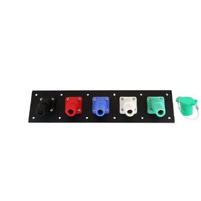 5 Position CAM Lock Panel, 400 Amp, 3 Phase 120/208V, Female, 45°, Threaded Post Connections with NEMA 3R Caps and Lanyards, Series 16 CAM Connectors, Power Distribution Panel
