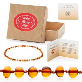 Baltic Amber Necklace 12.5 inches - Genuine Amber Beads- Unisex Amber Jewellery - Cognac
