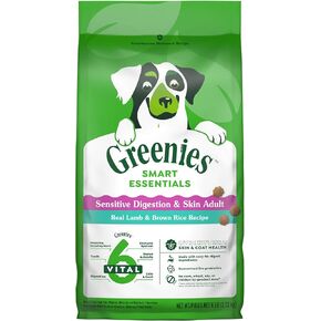 Greenies Smart Essentials طعام الكلاب الجاف والهضم الحساس والبشرة البالغة، لحم الضأن الحقيقي ووصفة الأرز البني، 6 رطل.
