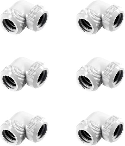 Osprey 6 Pack G1/4" Thread Female to Female Compression Fittings, Brass and Nickel 90° Rotary Extender Fitting, 90 Degree Angle Adapter Connecter for Computer Water Cooling System (White, 12MM OD) in Saudi Arabia