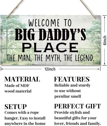 لافتة ذات طراز عتيق، مرحبًا بكم في Pop Pop's Place The Man، The Myth، The Legend. لافتة خشبية معلقة لديكور المنزل، لافتة فنية جدارية خشبية مطبوعة، هدية عيد الأب للجد مقاس 12 × 6 بوصة in Kuwait