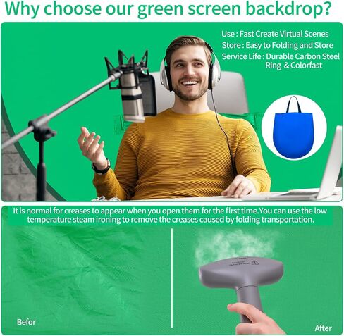 Green Screen Background with Stand,56 in Collapsible Greenscreen Backdrop,Pop Up Green Screen with Storage Bag，Portable Backdrop for Photography,Gaming,Live Streaming,Zoom Meeting and Gaming in Saudi Arabia