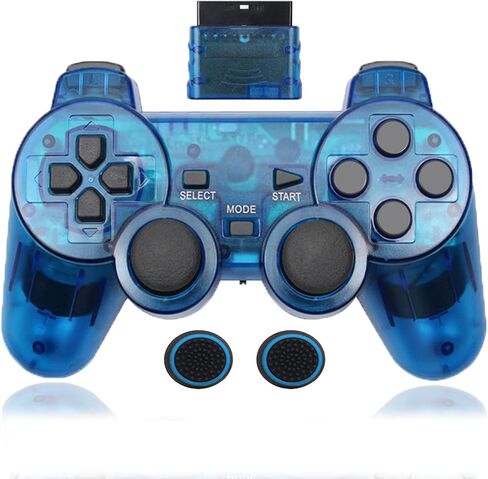 Wireless Controller for PS2,Built-in Dual Vibration 2.4G Gamepad Joystick Compatible for PS2 Controller (Clear Blue) in Saudi Arabia