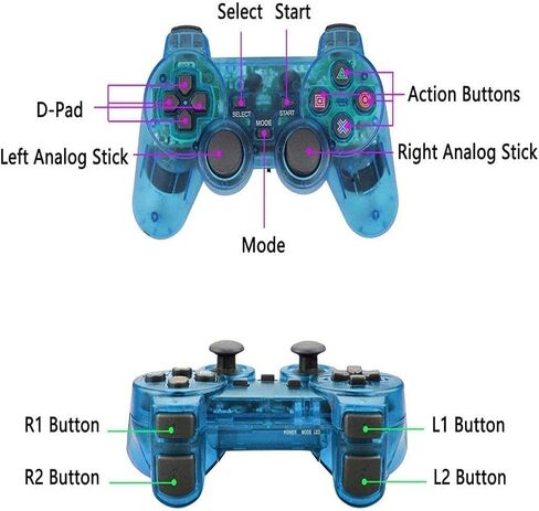 Wireless Controller for PS2,Built-in Dual Vibration 2.4G Gamepad Joystick Compatible for PS2 Controller (Clear Blue) in Saudi Arabia