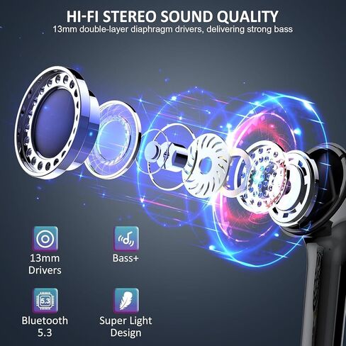 Wireless Earbuds, Bluetooth 5.3 Headphones LED Power Display Ear Buds Stereo, Earbuds in-Ear Noise Cancelling Mic, 42H Playback Mini Fashion Case IP7 Waterproof Sports Earphones for Android iOS in Saudi Arabia