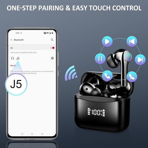 Wireless Earbuds, Bluetooth 5.3 Headphones LED Power Display Ear Buds Stereo, Earbuds in-Ear Noise Cancelling Mic, 42H Playback Mini Fashion Case IP7 Waterproof Sports Earphones for Android iOS in Saudi Arabia
