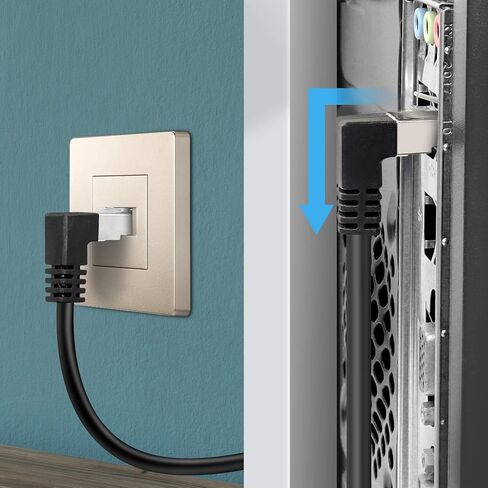 كابل تمديد الشبكة RIIEYOCA RJ45، زاوية 90 درجة ذكر إلى أنثى LAN Ethernet Cat 5e، أسود (2 متر) in Kuwait