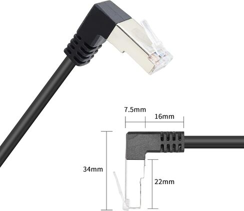 كابل تمديد الشبكة RIIEYOCA RJ45، زاوية 90 درجة ذكر إلى أنثى LAN Ethernet Cat 5e، أسود (2 متر) in Kuwait