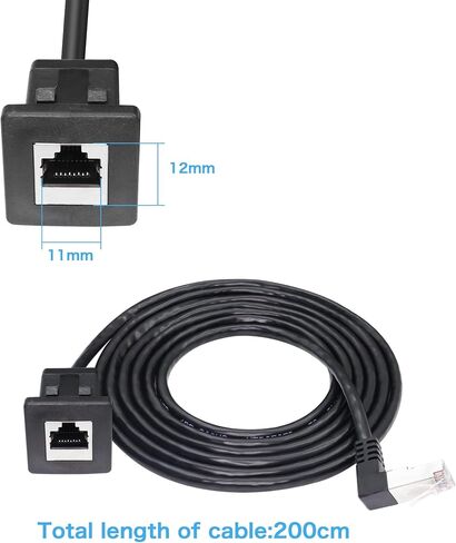 كابل تمديد الشبكة RIIEYOCA RJ45، زاوية 90 درجة ذكر إلى أنثى LAN Ethernet Cat 5e، أسود (2 متر) in Kuwait