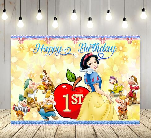 خلفية الأميرة سنو وايت لوازم حفلات عيد الميلاد الأول مقاس 5 × 3 أقدام سنو وايت موضوع راية لتزيين طاولة الكيك، لافتة استحمام الطفل in Kuwait