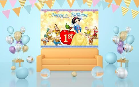 خلفية الأميرة سنو وايت لوازم حفلات عيد الميلاد الأول مقاس 5 × 3 أقدام سنو وايت موضوع راية لتزيين طاولة الكيك، لافتة استحمام الطفل in Kuwait