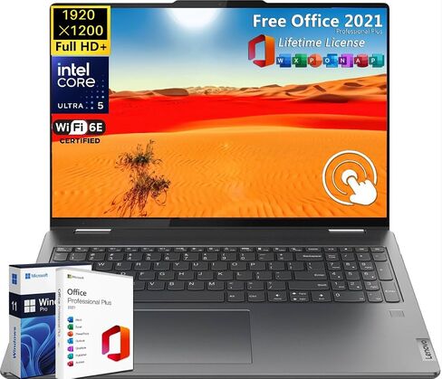كمبيوتر محمول Lenovo Yoga 7i 2 في 1 للأعمال، مع ترخيص مدى الحياة للمكتب، شاشة لمس 16 بوصة 2K، Intel Ultra 5 125U، ذاكرة وصول عشوائي 16 جيجابايت، 1 تيرابايت SSD، لوحة مفاتيح بإضاءة خلفية، بصمة الإصبع، Wi-Fi 6E، Win 11 Home، مع CEFESFY الفأر in Saudi Arabia
