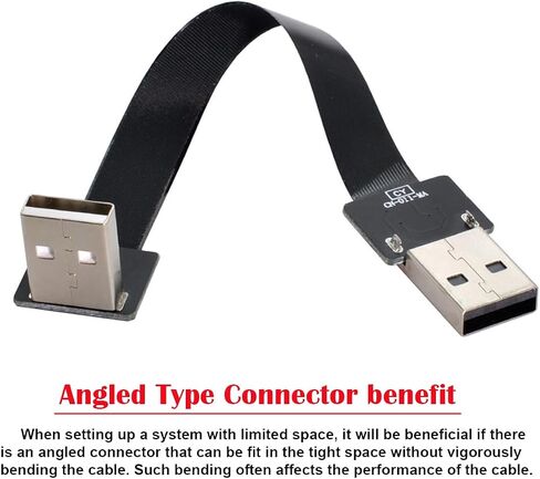 كابل USB 2.0 بزاوية لأعلى من النوع A ذكر إلى النوع A ذكر كابل FPC مسطح نحيف 90 درجة لـ FPV والقرص والماسح الضوئي والطابعة 50 سم in Saudi Arabia
